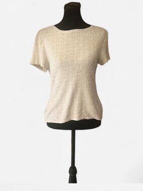 Croft & Barrow Women's Beige Textured Stretch Knit Short Sleeve Blouse, Size S